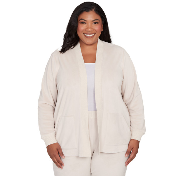 Plus Women's Open Front Rib Trim Cardigan