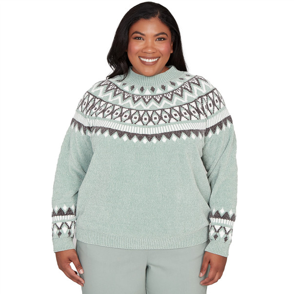 SAGE Plus Women's Fair Isle Pattern Chenille Sweater