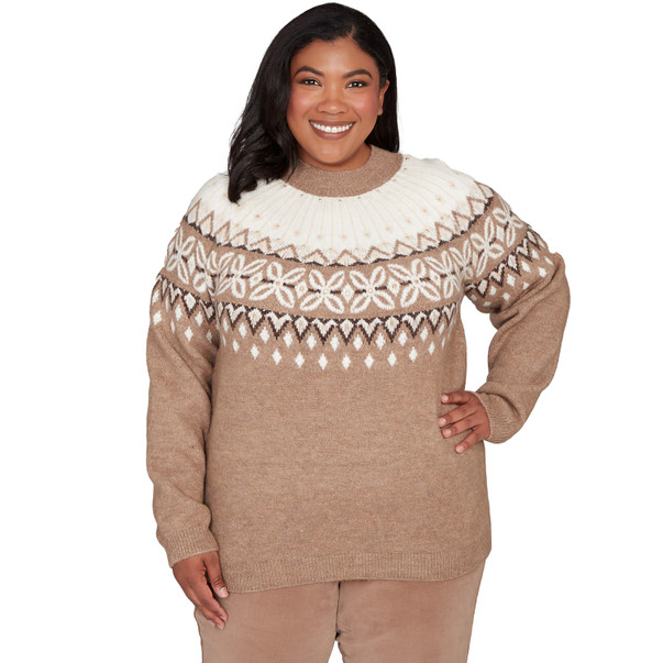 MOCHA Plus Women's Fair Isle Gold Studded Sweater