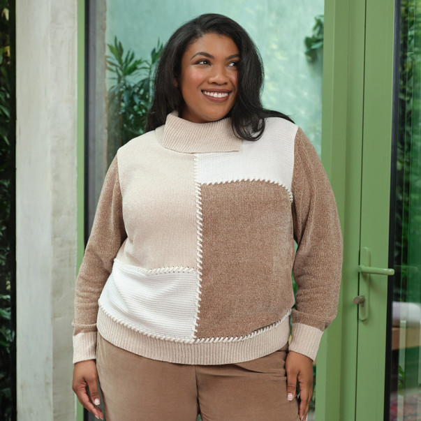 MOCHA Plus Women's Neutral Tones Colorblock Sweater
