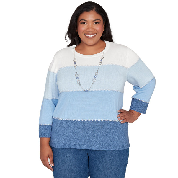 BLUE Plus Women's Ombre Stripe Sweater With Necklace