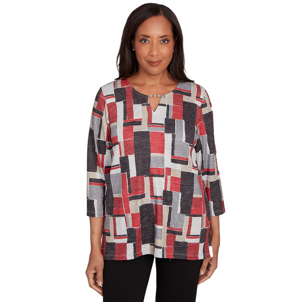 Women's Colorblock Split Beaded Neck Top