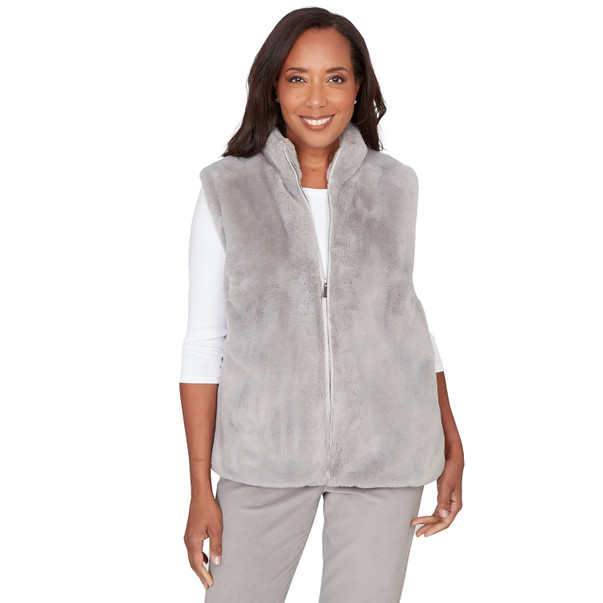 LIGHT PEWTER Women's Plush Faux Fur Zip Front Vest