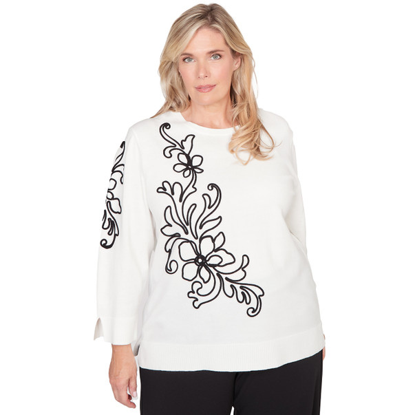 Plus Women's Floral Soutache Lightweight Sweater