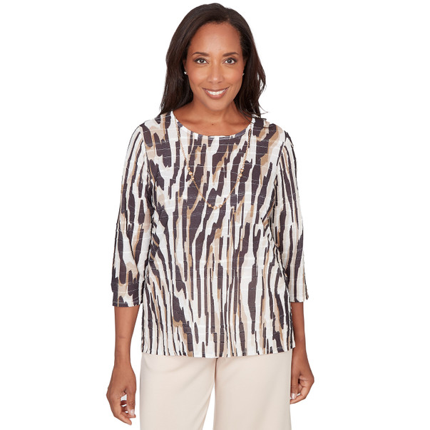 Women's Animal Print Pleated Top With Necklace