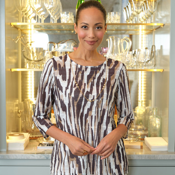 Women's Animal Print Pleated Top With Necklace