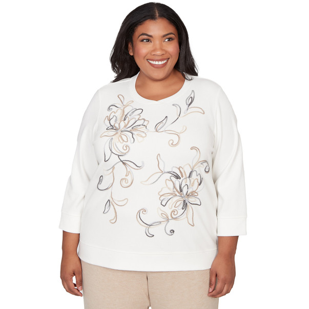 Plus Women's Floral Embroidered Crew Neck Top