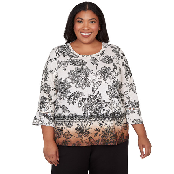 NEUTRAL MULTI Plus Women's Ombre Floral Crew Neck Top