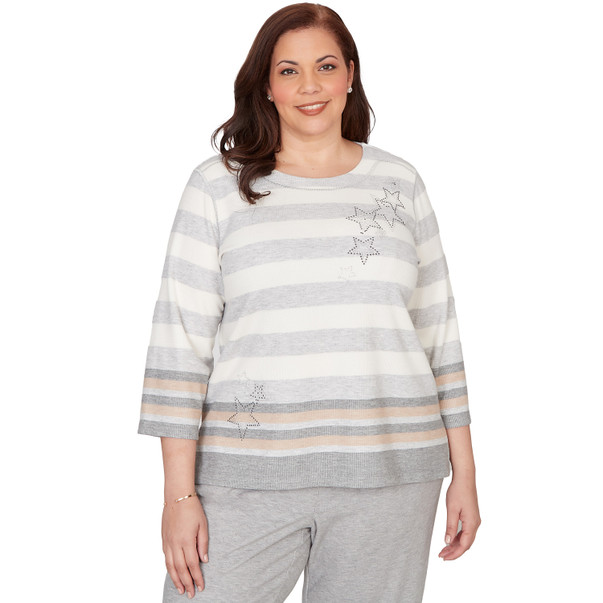 Plus Women's Star Stripe Embellished Crew Neck Top