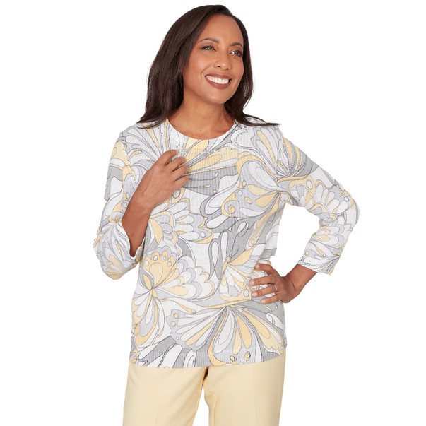 Women's Abstract  Butterfly Ribbed Crew Neck Sweater