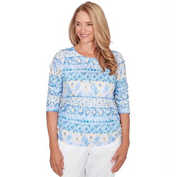 Petite Women's Ikat Biadere Tie Ruched Top