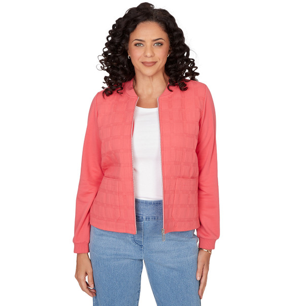 Petite Women's Quilted Knit Ribbed Jacket