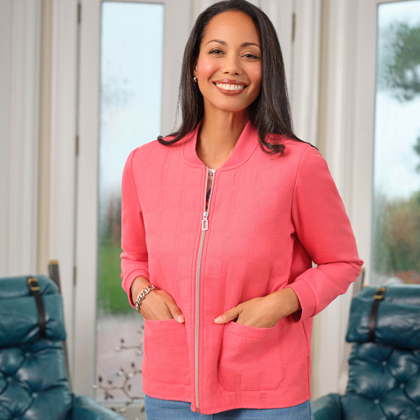 Petite Women's Quilted Knit Ribbed Jacket