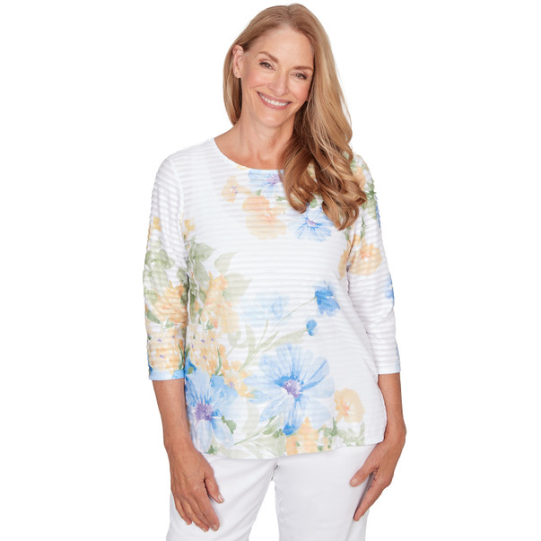 Women's Placed Floral Stripe Top