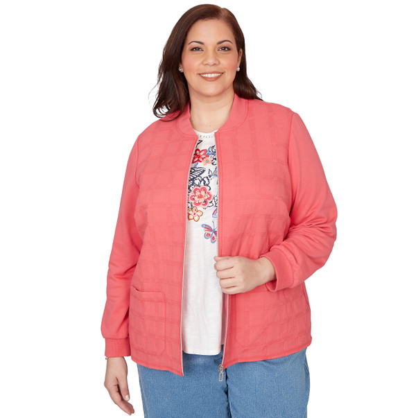 Plus Women's Quilted Knit Ribbed Jacket