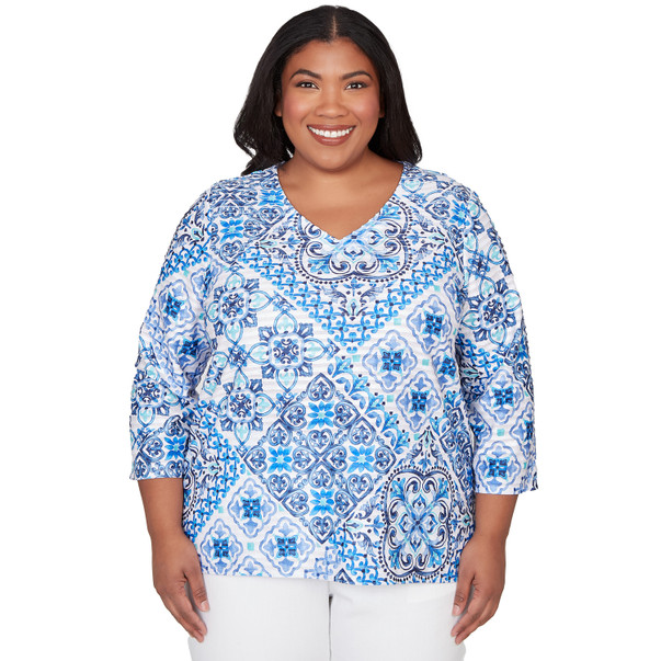 Plus Women's Aegean Tile V Neck Top