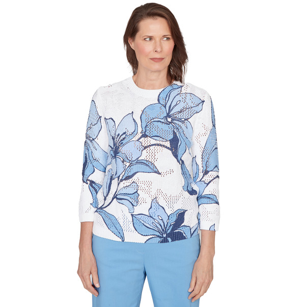 Petite Women's Abstract Floral Print Ribbed Sweater