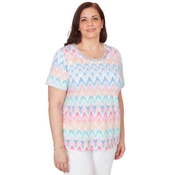 Plus Women's Chevron Beaded Neck Tee