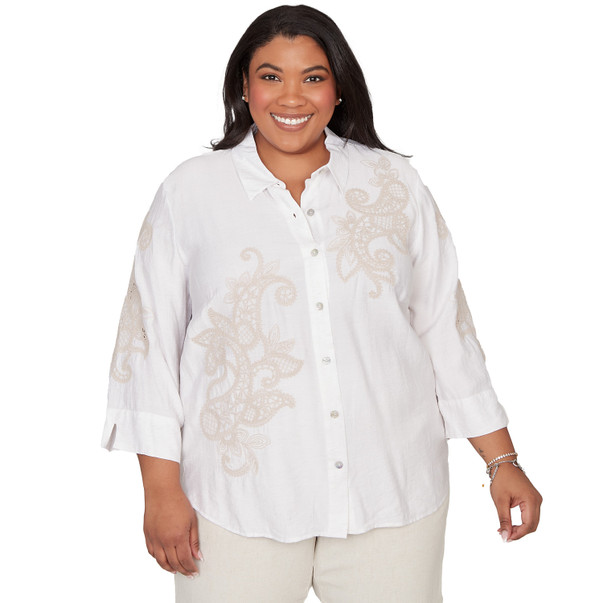 Plus Women's Scroll Soutache Button Front Top