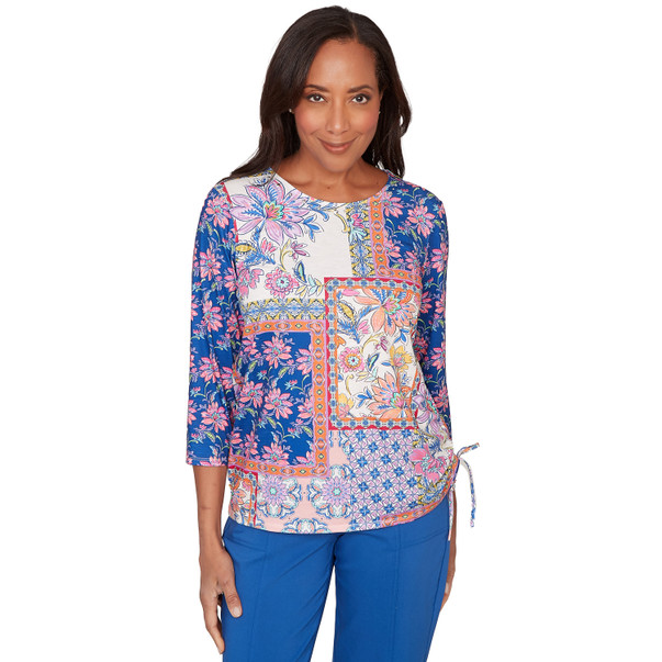 Women's Geometric Floral Tie Ruched Top