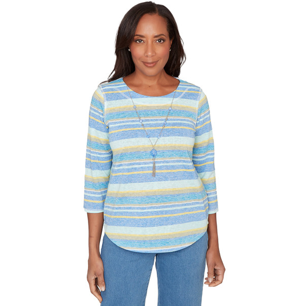 Women's Coastal Striped Top With Necklace
