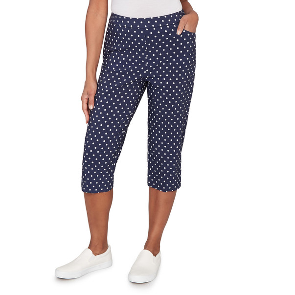 Women's Polka Dot Flat Front Denim Capri