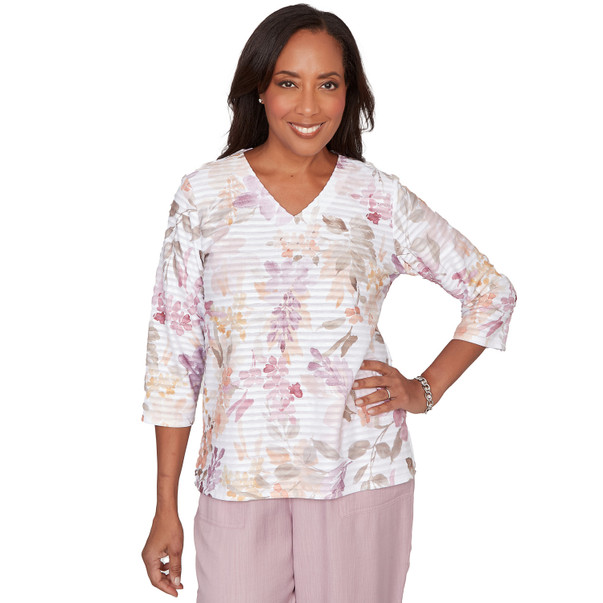 Women's Watercolor Floral Textured V-Neck Top