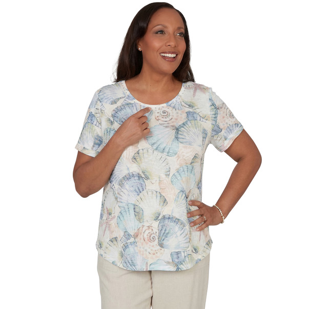 Women's Seashells Embellished Solid Tee