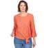 Women's Gauze Tie Front Bell Sleeve Top With Necklace | Paprika | Front