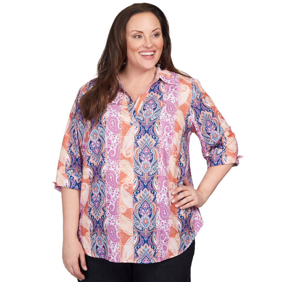 Women's Paisley Spliced Braided Neck Top | Alfred Dunner