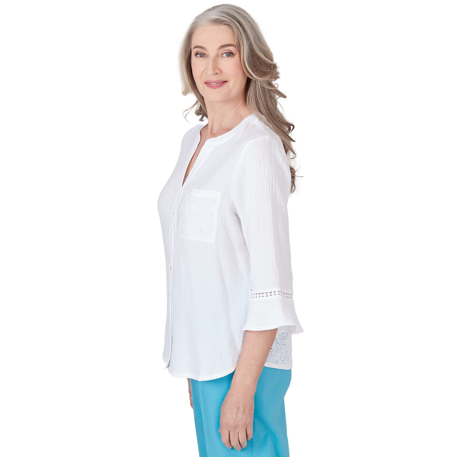 Women's Summer Button Down Gauze Top Alfred Dunner