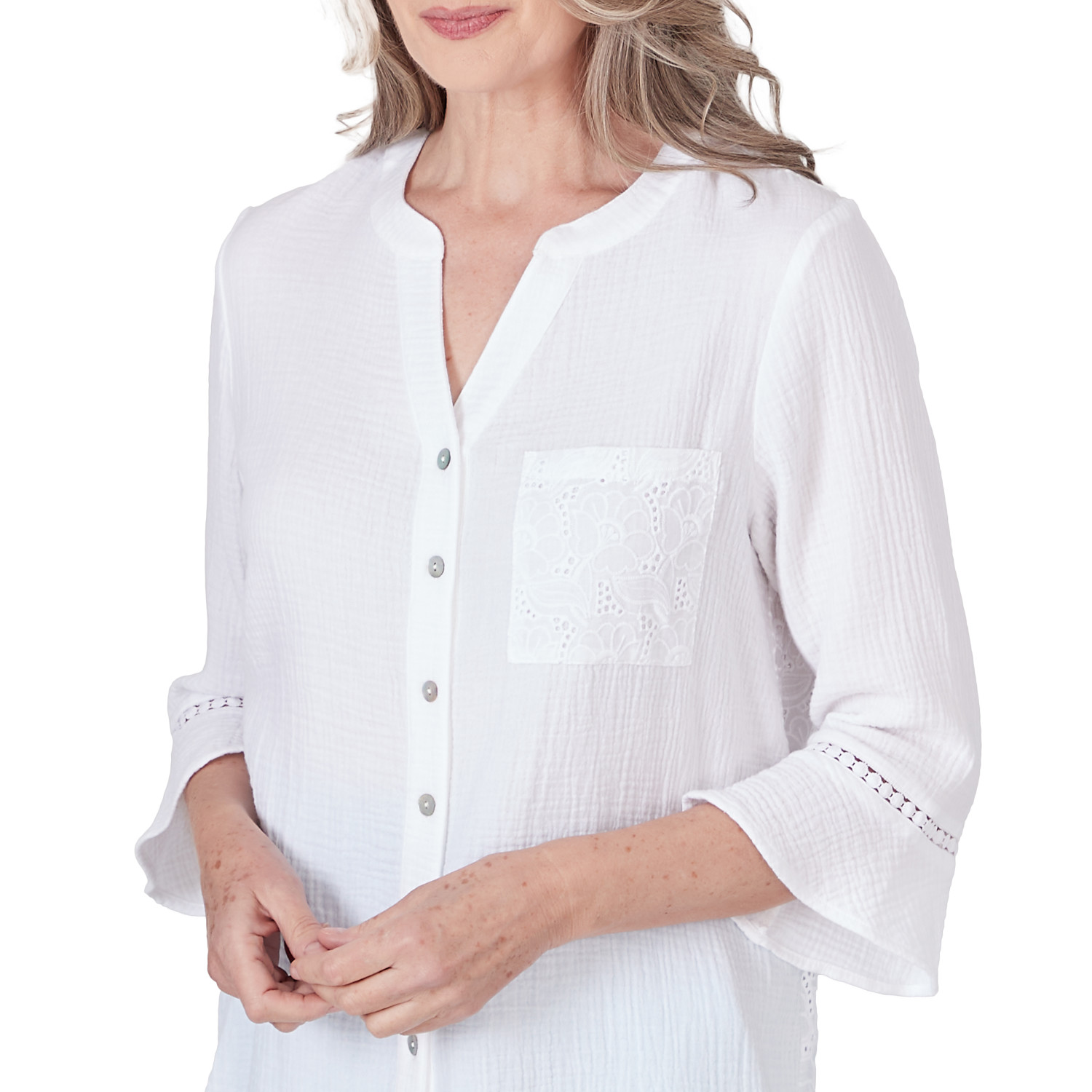 Women's Summer Button Down Gauze Top Alfred Dunner