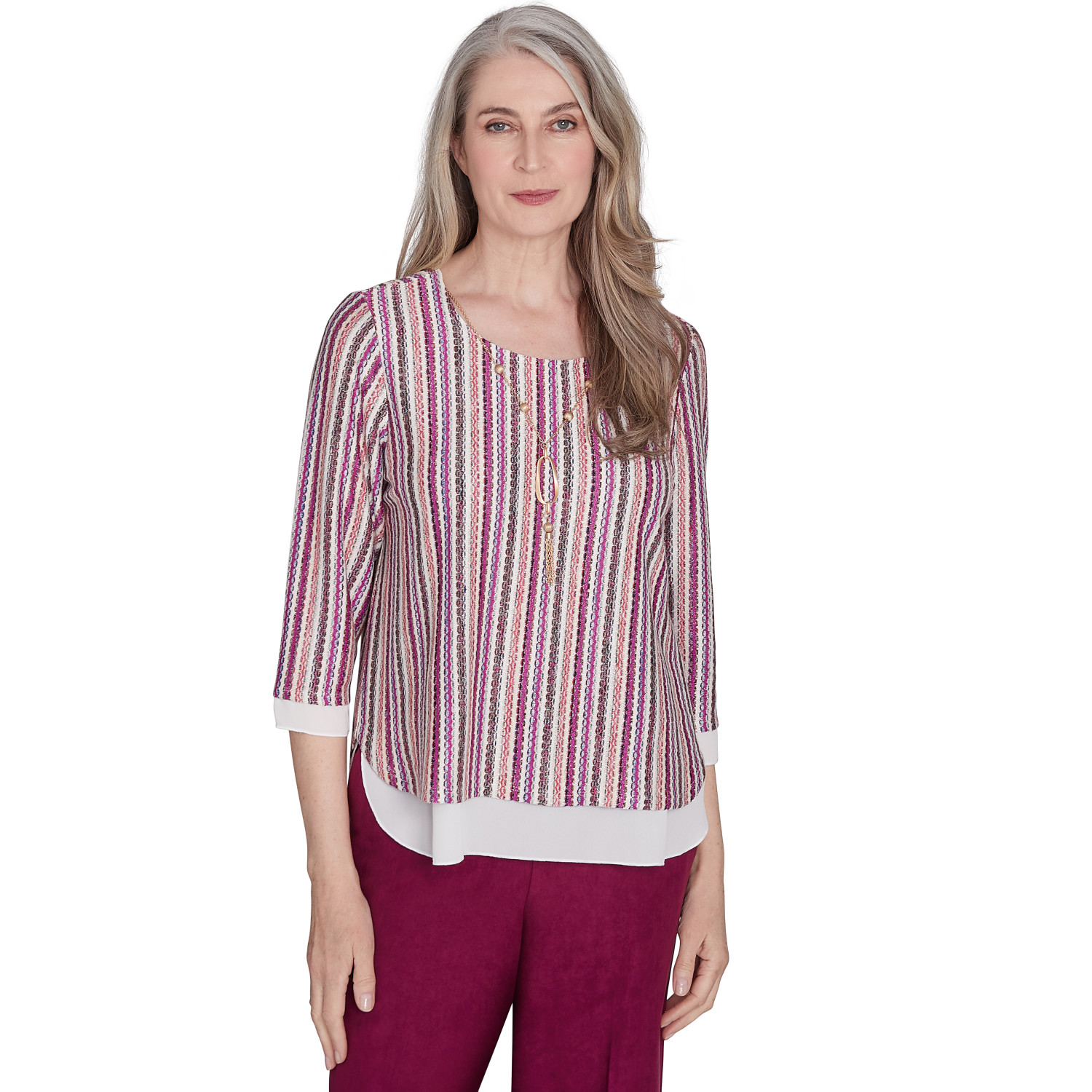 Women's Metallic Stripe Top with Necklace