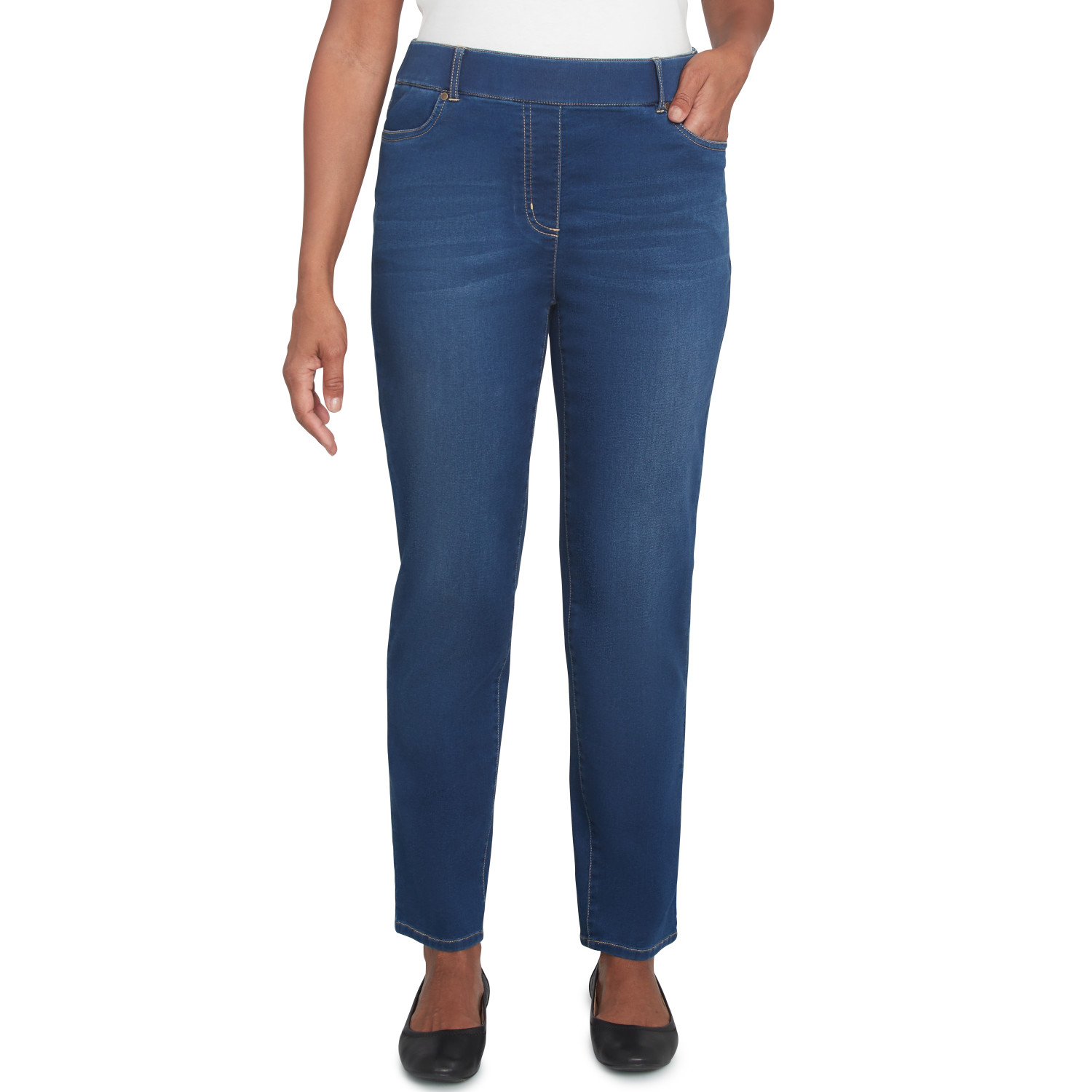 Women's Super Stretch Faux Fly Denim Medium Length Jeans