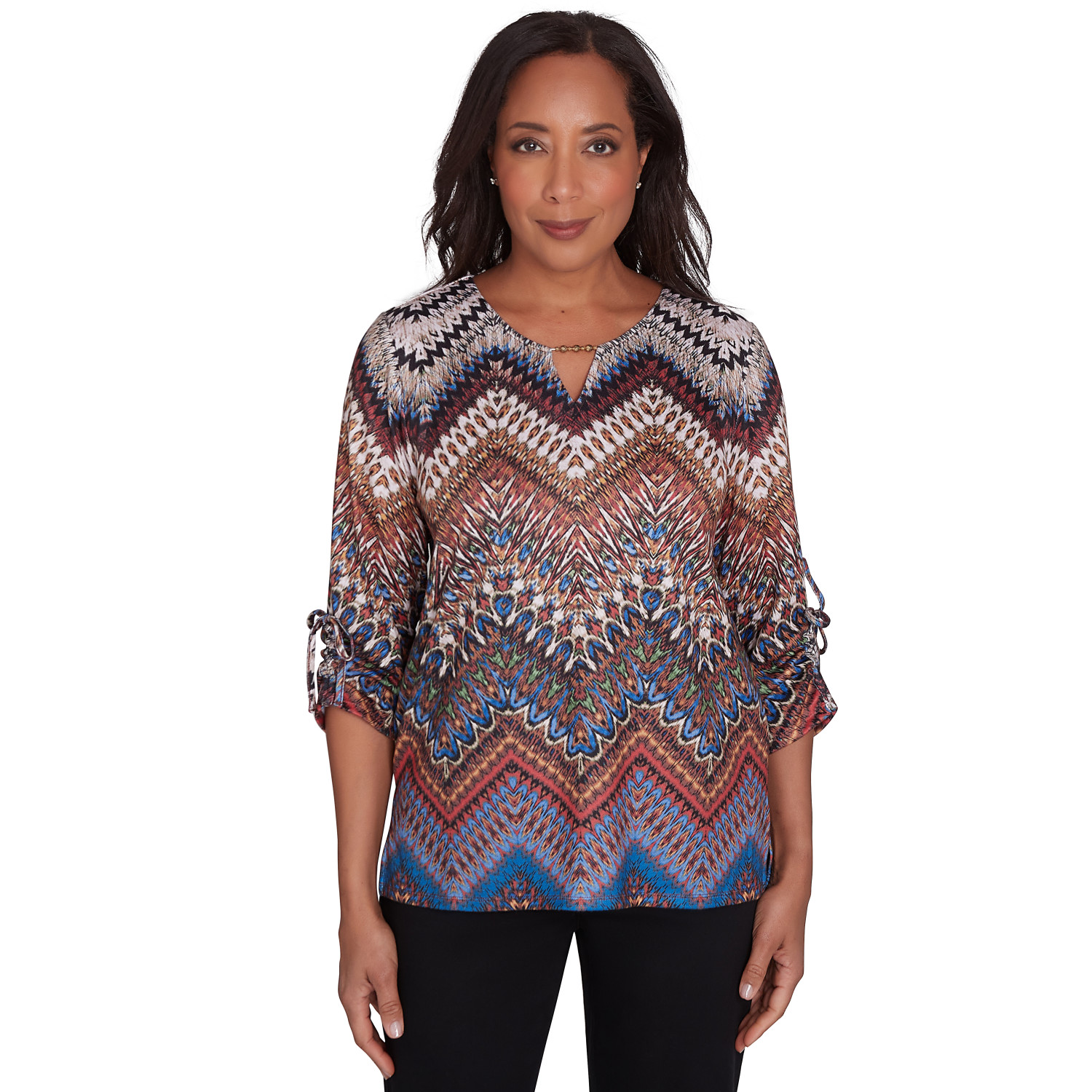 Women's Textured Chevron Ruched Sleeve Top