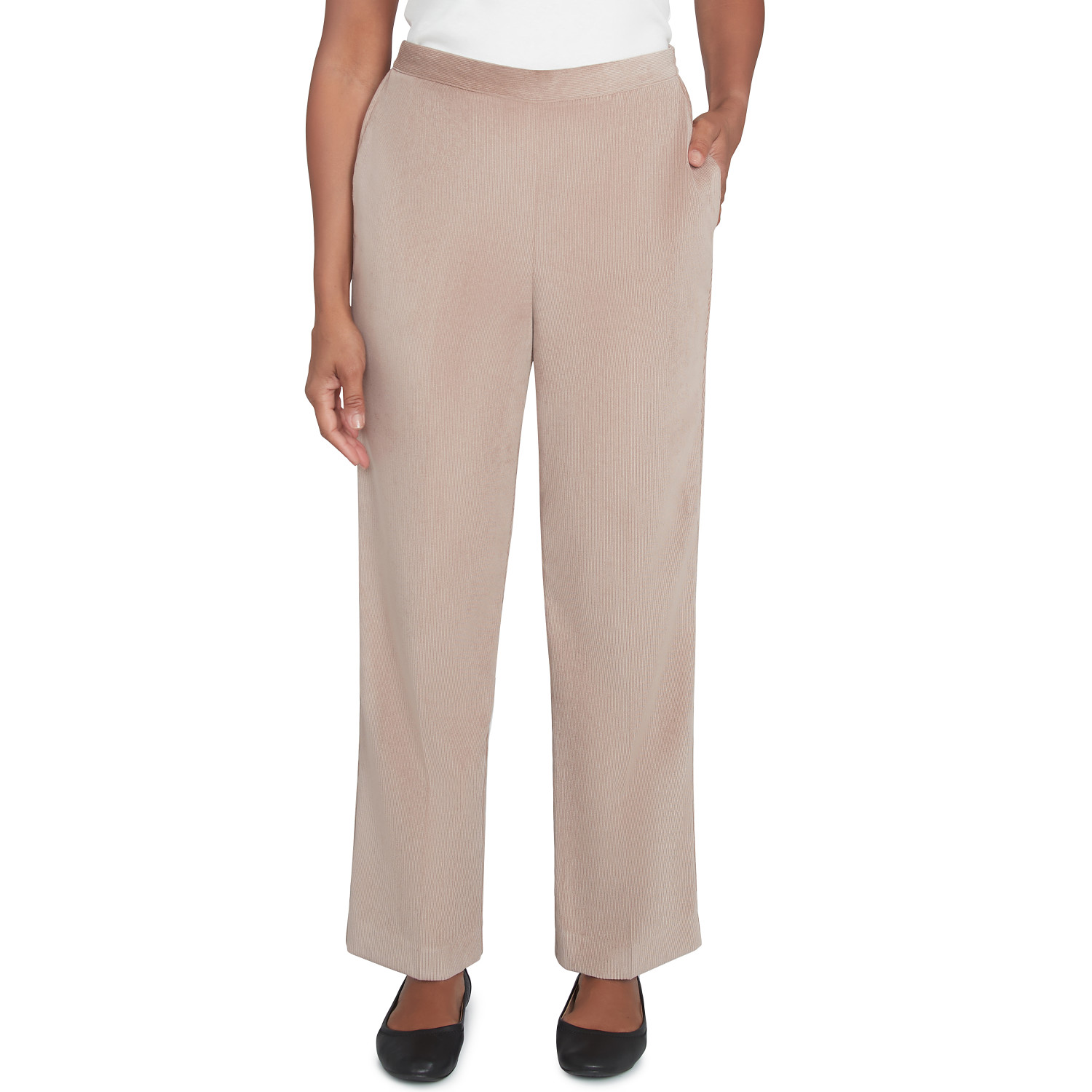 Women's Corduroy Elastic Waist Average Length Pleated Pant