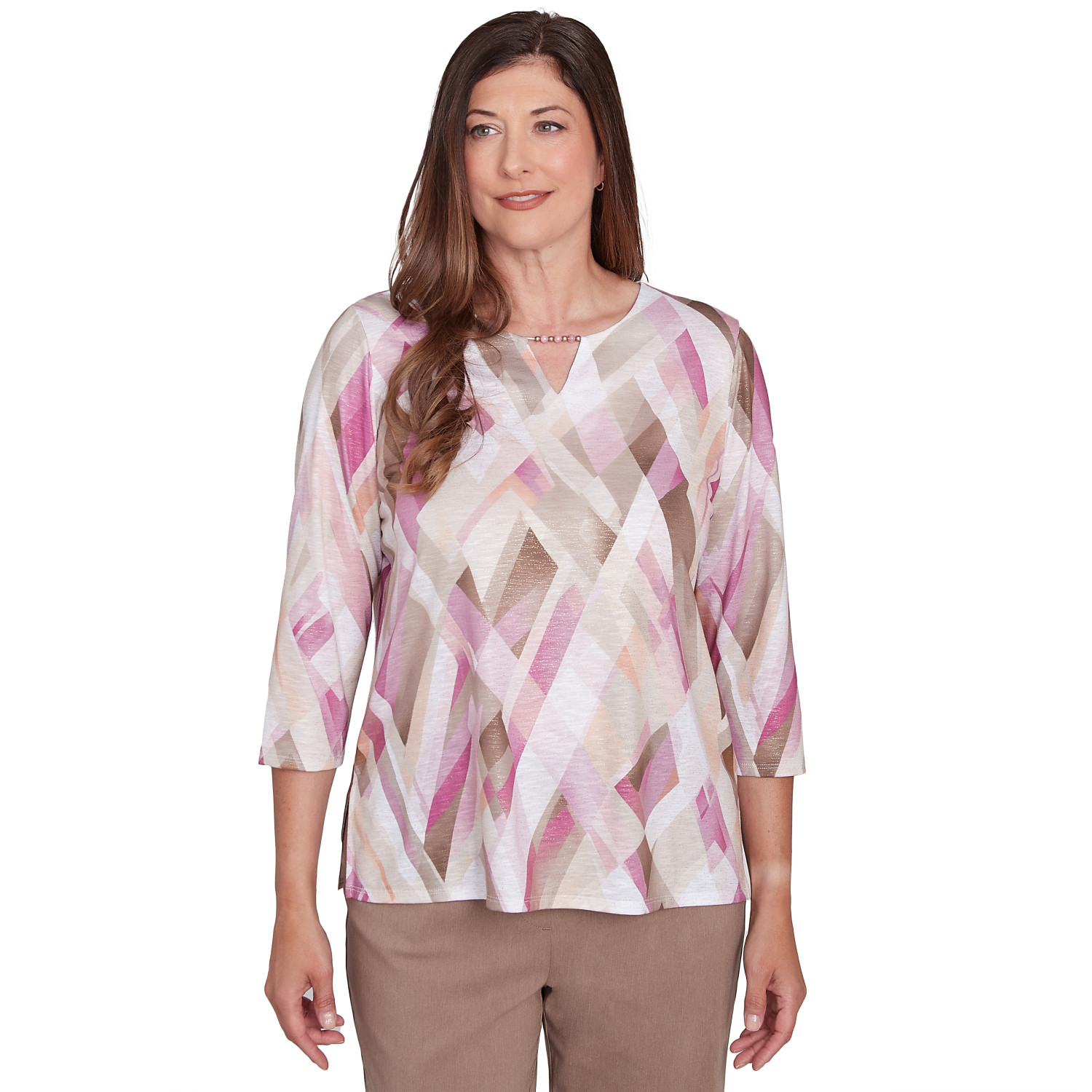 Women's Geometric Glass Split Neck Top