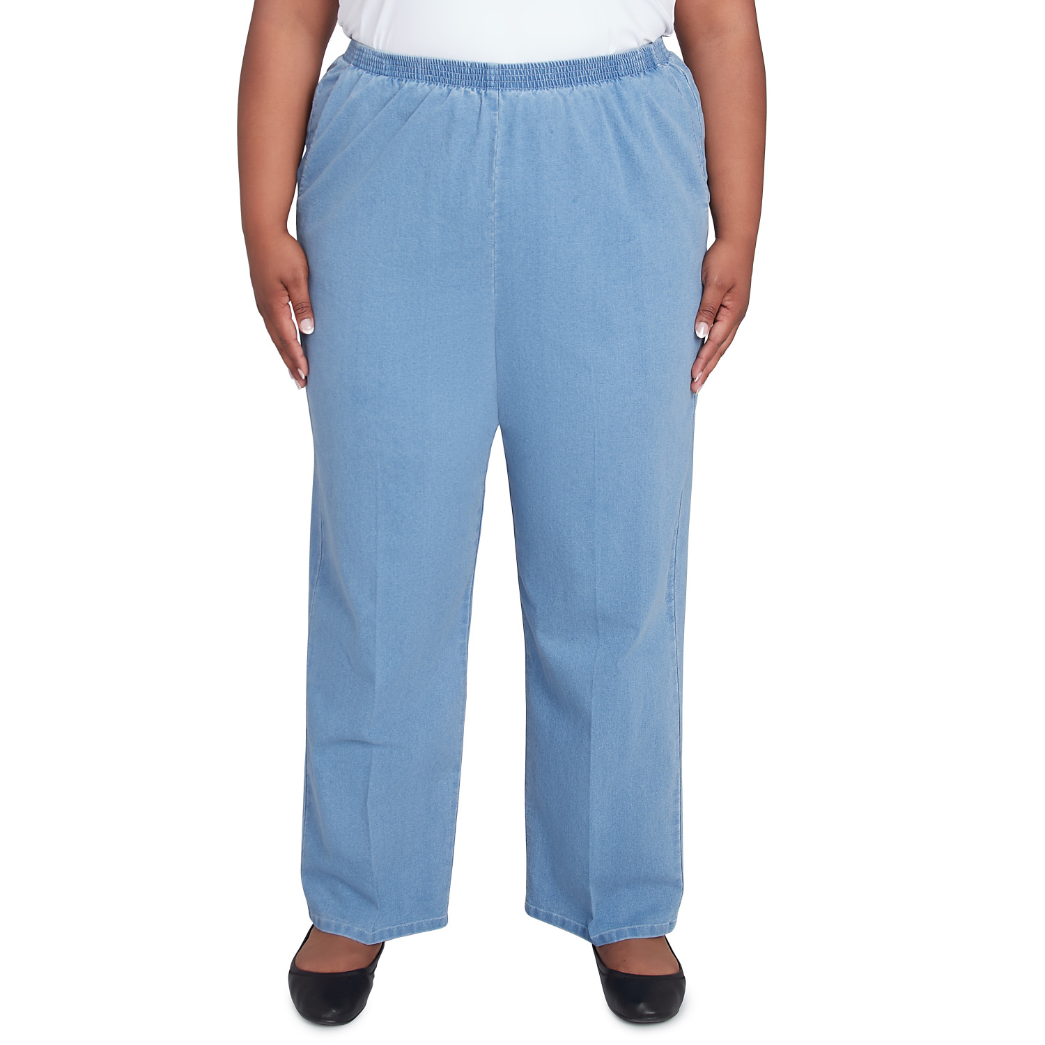 Plus Women's Elastic Waist Average Length Denim Pant