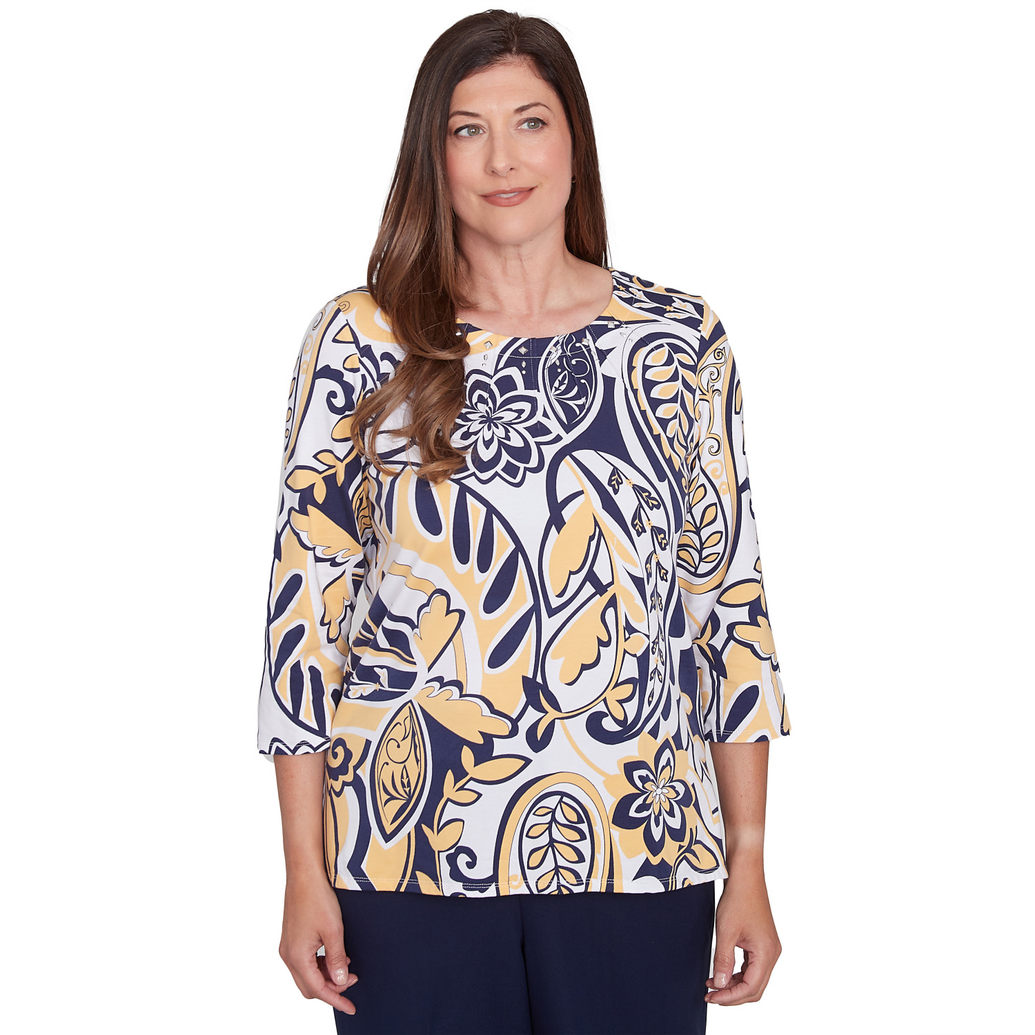 Women's Dramatic Paisley Crew Neck Top