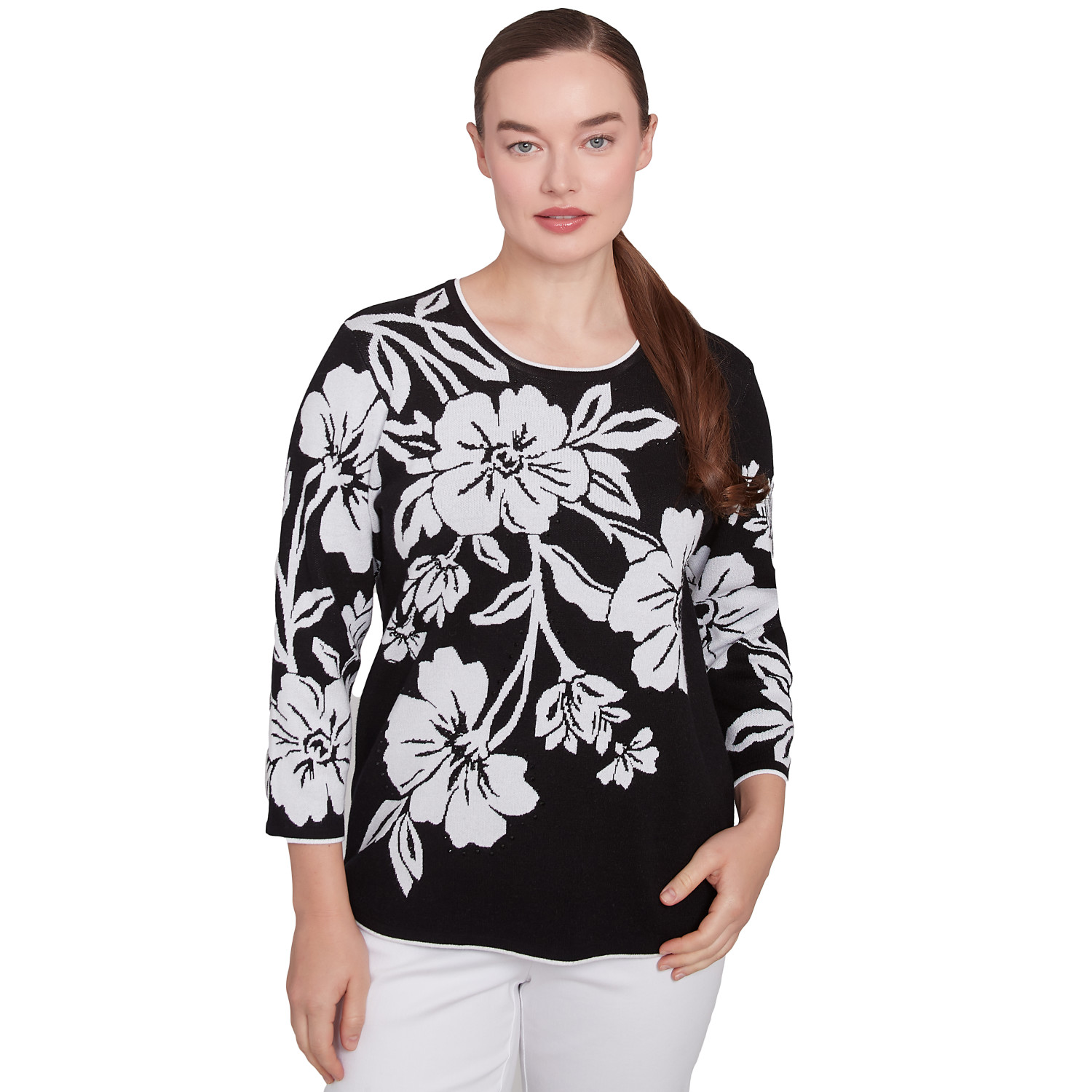 Women's Dramatic Floral Crew Neck Top