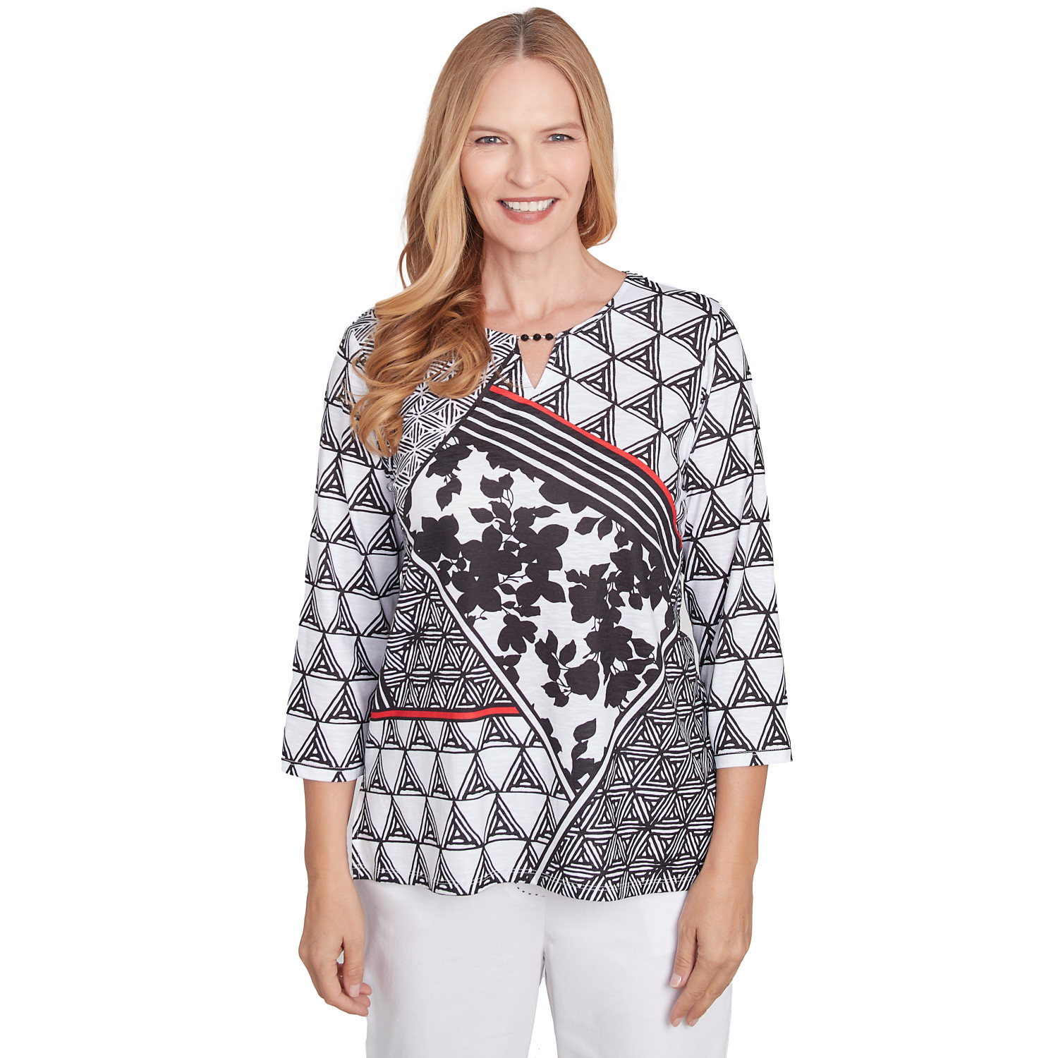 Women's Geometric Multi Textured Patchwork Top