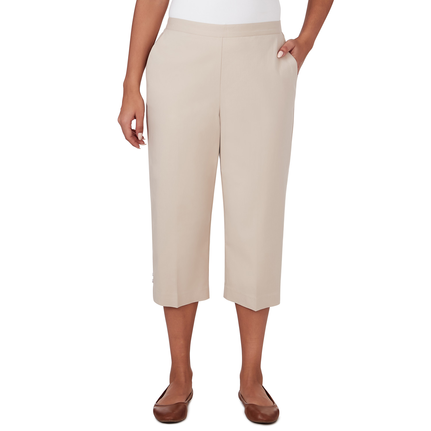 Petite Women's Denim Twill Denim Split Hem Capri Pant