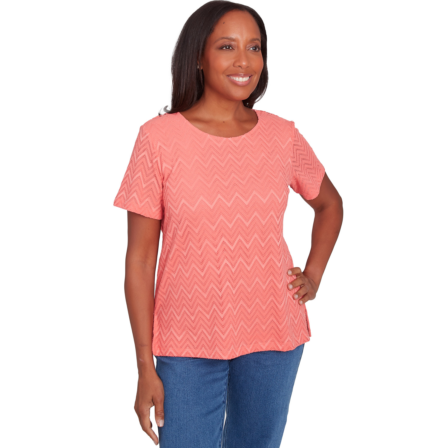 Women's Textured Chevron Lace Back Tee