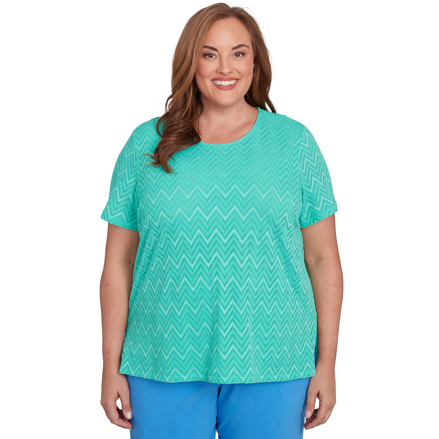 Plus Women's Textured Chevron Lace Back Tee