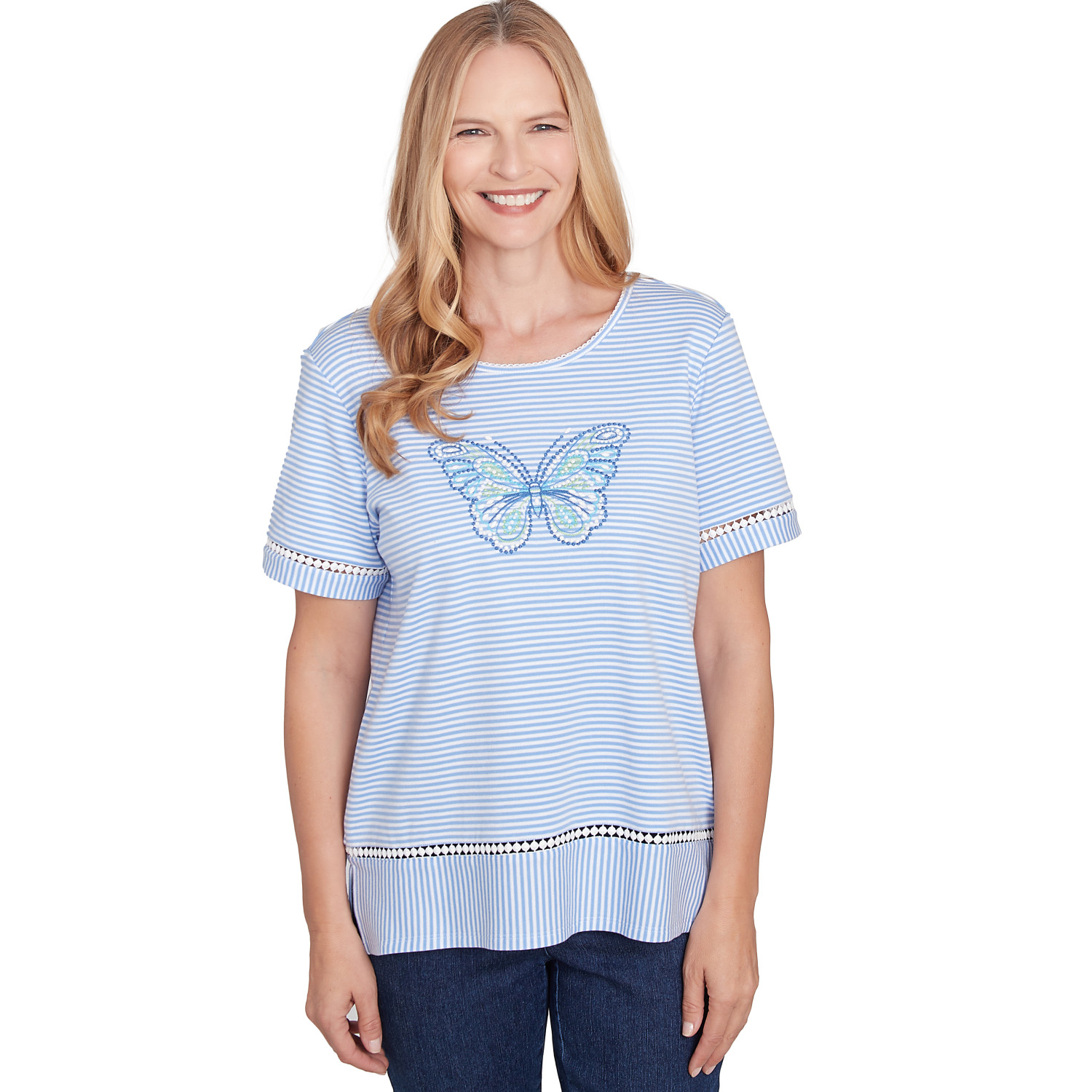 Women's Striped Butterfly Short Sleeve Tee