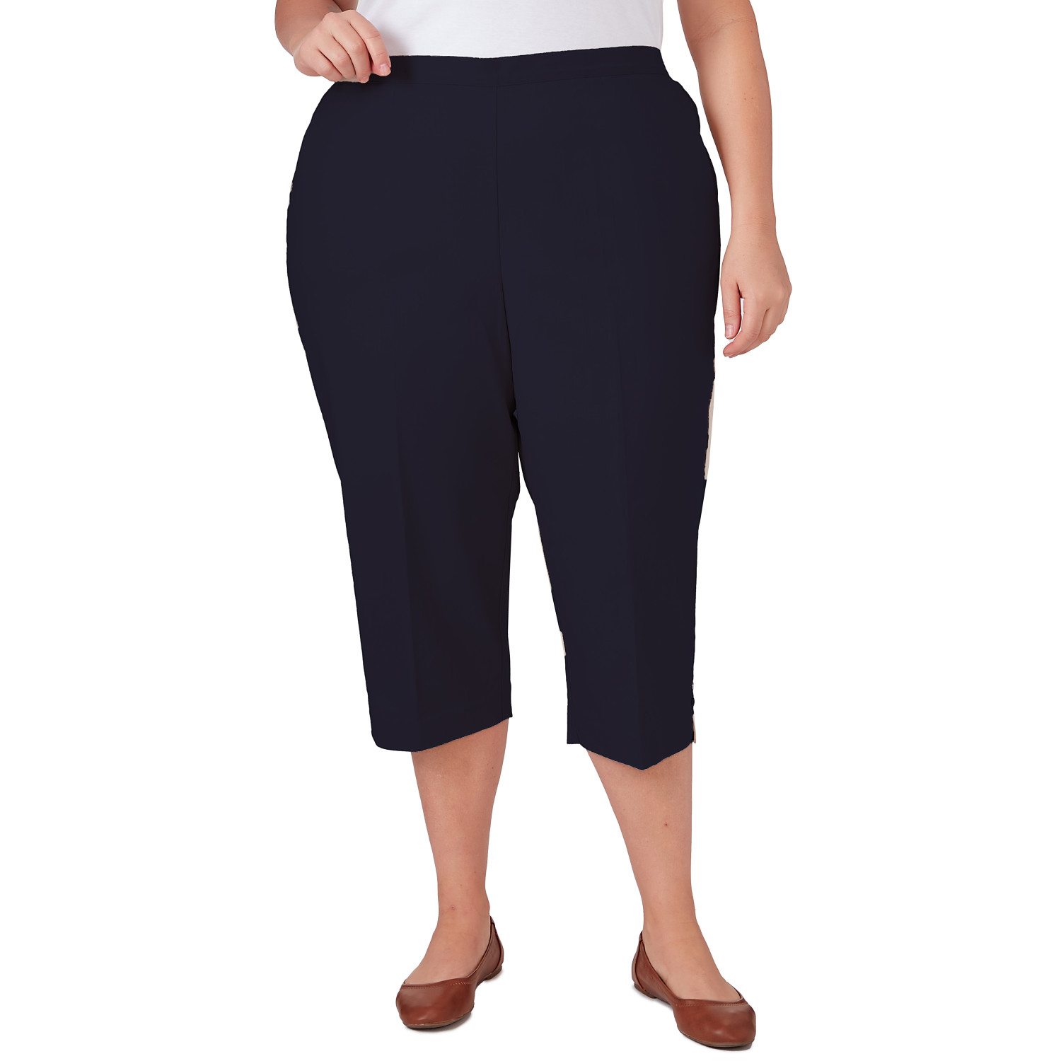Plus Women's Denim Twill Denim Split Hem Capri Pant