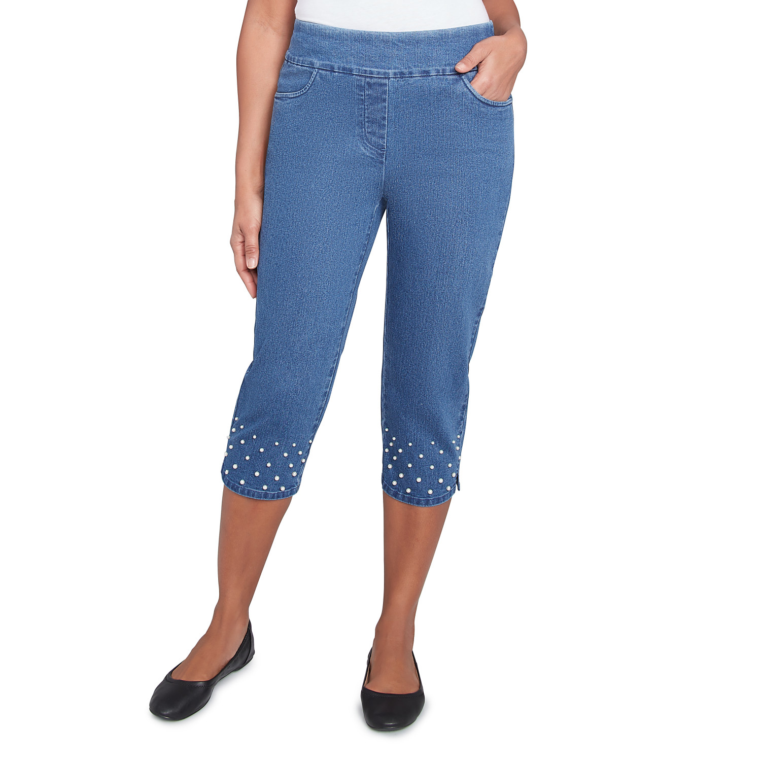 Women's Pearl Detailed Denim Capri Pant