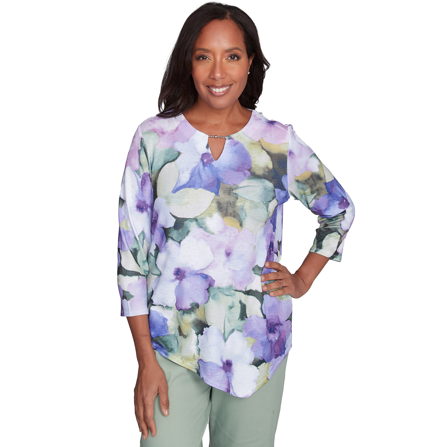 Women's Dramatic Pansies Print Top