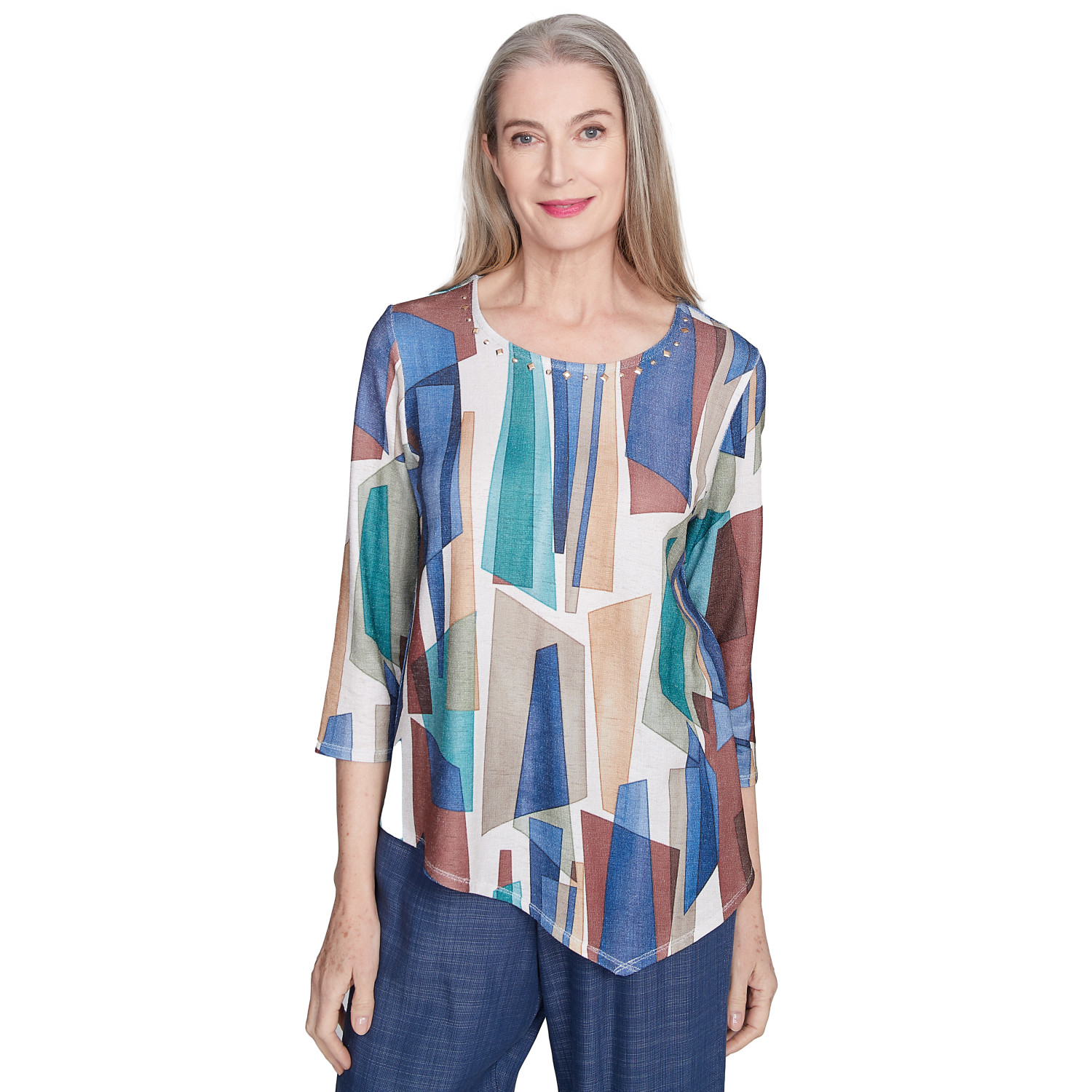 Women's Abstract Stained Glass Crew Neck Top