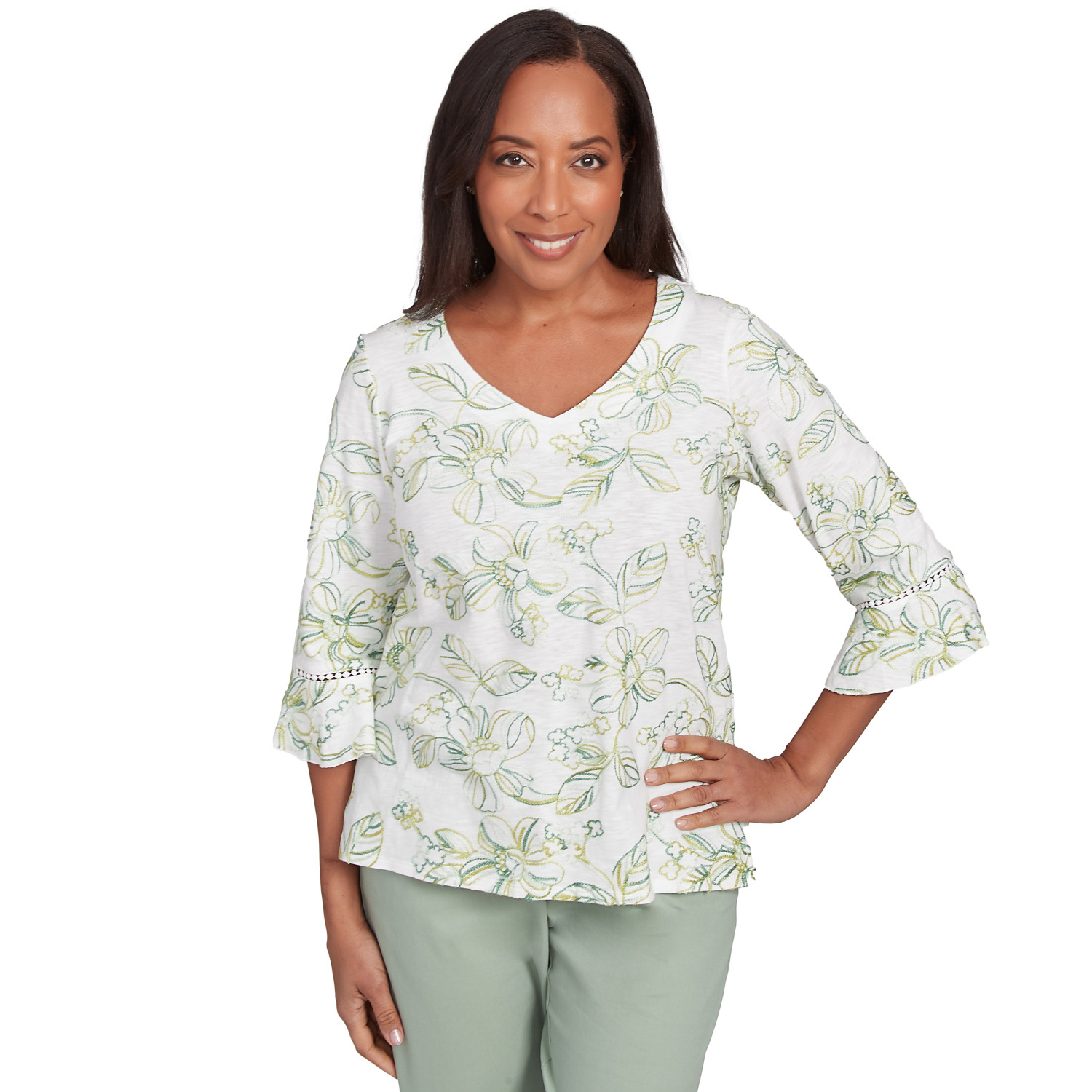 Women's Embroidered Floral Vines Cotton Top